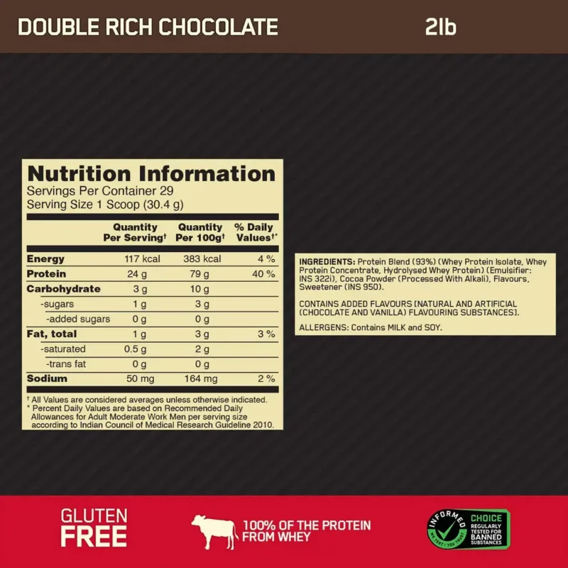 Optimum Nutrition (ON) Gold Standard 100% Whey Protein Powder 2 lbs, 907 g (Double Rich Chocolate) - Image 7