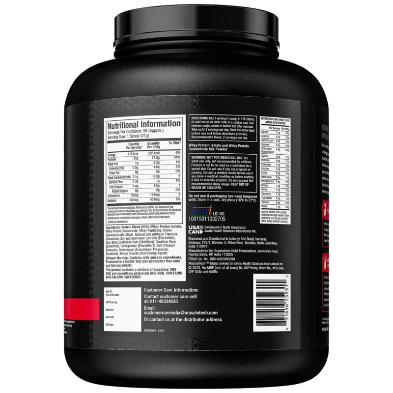 MuscleTech Nitrotech Whey Protein Powder, Ultimate Muscle Building Formula for Muscle Support & Recovery, 4lbs, 1.8kg - Image 2