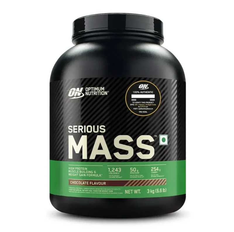 Optimum Nutrition (ON) Serious Mass High Protein Weight Gain Powder(Veg)- 3 kg (Chocolate) with 23+ Vitamins-Minerals, Glutamine & 3g Creatine