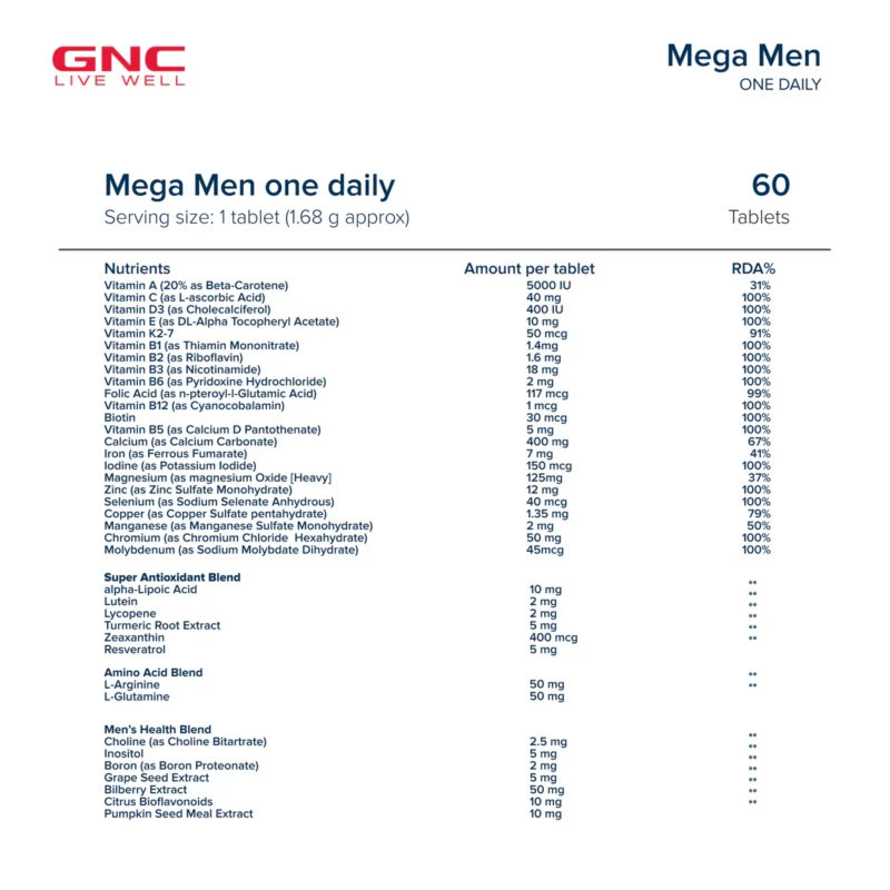 GNC Mega Men One Daily Multivitamin - 60 Tablets - Image 4